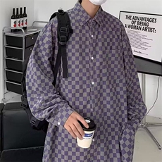 C499P36灯芯绒青少年常规无品牌棋盘格长袖衬衫男秋季美式，男装衬衫，星座512-6