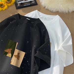 量大优供抖音视频 支持得物配合二开美式满天星亮片短袖T恤MTX233图片