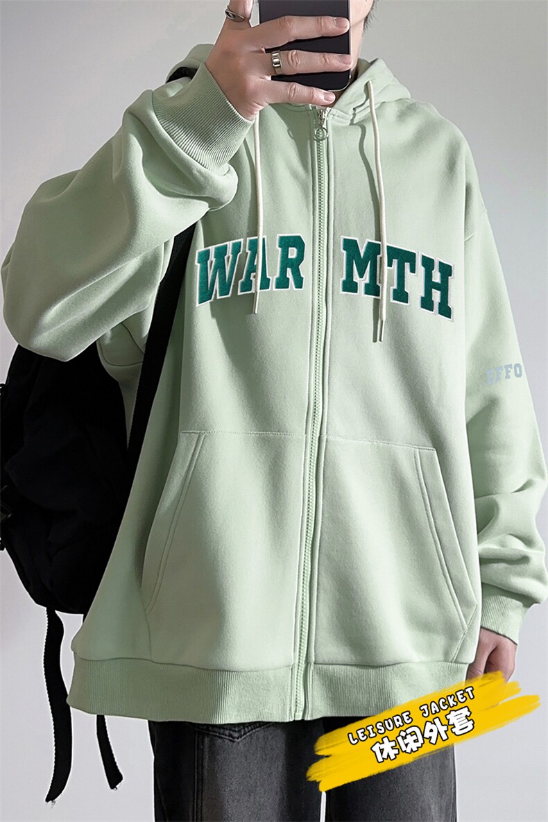 新款男百搭设计感纯色情侣字母港风白墙针织外套WT3415-P60控98,男装夹克,星座717