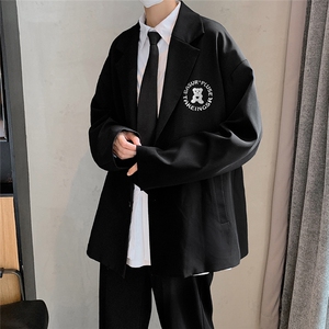 秋季港风新款韩版宽松翻领西装西服外套男XZ614P75控88,竖条纹西服下装怎么搭配图片