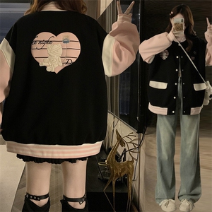 C953-P100 拼色绣花2025年春秋新款复古甜心辣妹棒球服学院风外套图片