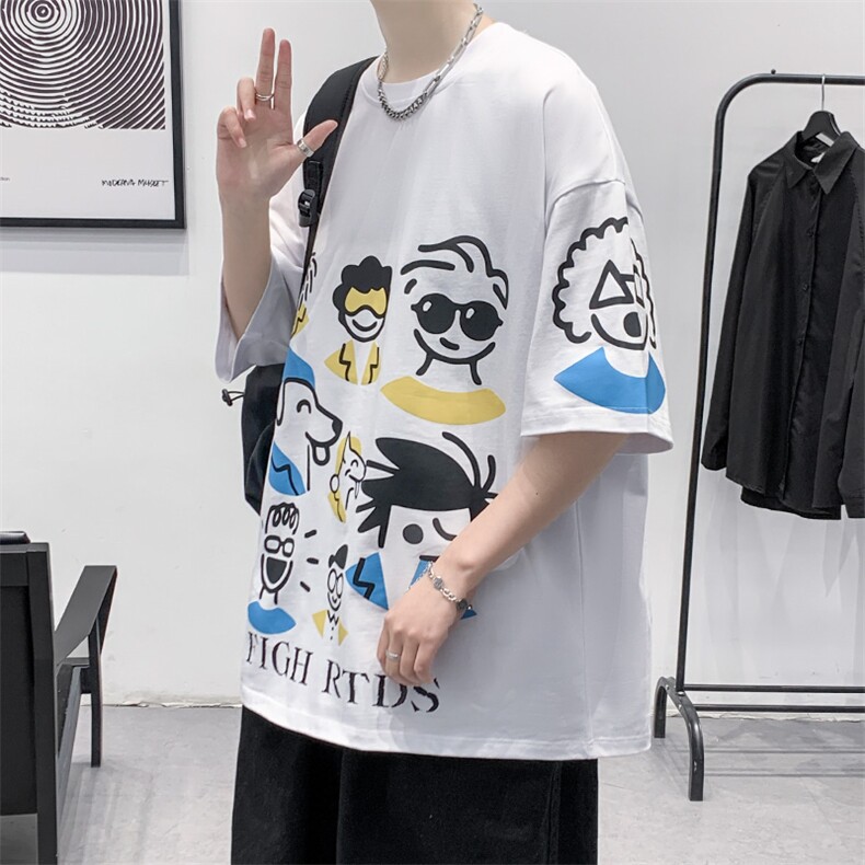 夏季圆领短袖T恤2024新款港风创意印花半袖男女1622-P38控价58,男装T恤,电商A441-1