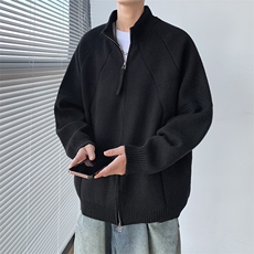 2024新款秋冬轻熟宽松拉链毛衣潮牌痞帅立领外套现货W8455-P63，男装针织衫/毛衣，星座512-4