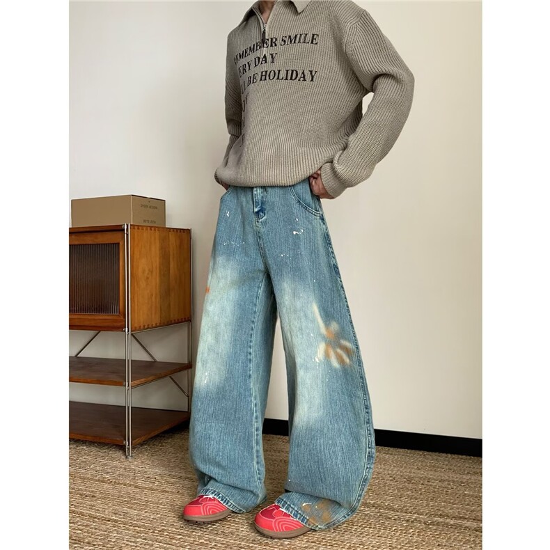 简约流行文艺原宿牛仔长裤ins新款时尚潮流日系慵懒百搭气质X7889，男装休闲裤，星座601-1