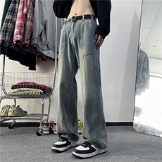 新款春季裤子水洗微喇牛仔裤港风宽松直筒裤N0406-P48，男装牛仔裤，星座308B-2