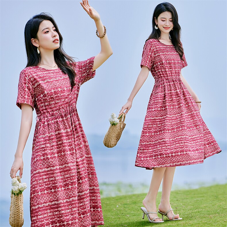 棉麻连衣裙夏装2025新款高级感大码女装气质法式小众设计碎花裙子,女装连衣裙,铭街依杨