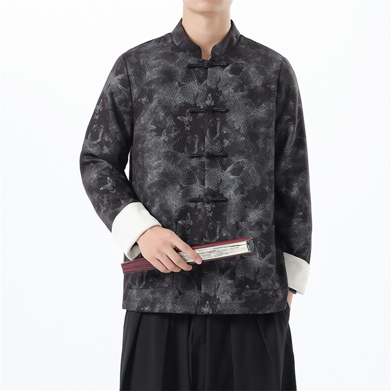 复古盘扣立领唐装秋冬提花撞色夹克外套中山装1908-P115,男装夹克,电商B378（原B341）