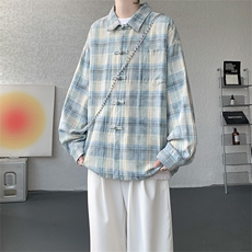 CS1157-特批45控88风盘扣衬衣设计感宽松潮上衣外套大码衬衫，男装衬衫，电商A059