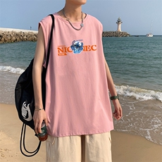 ！港风2023夏季无袖背心男加肥加大码宽松短袖T恤男BX260-P20，男装背心/马甲，电商B371