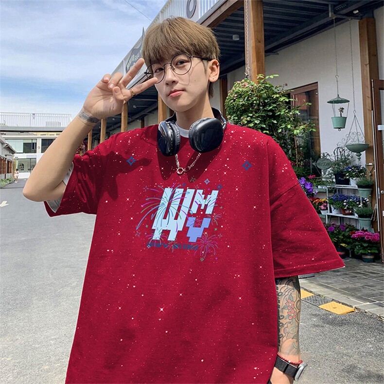 可48小时发货支持抖音得物来样二开美式满天星亮片短袖T恤MTX655,男装T恤,电商A486
