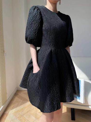 夏季圆领泡泡袖提花裙，女装，LION&CAT(2F)