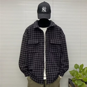 XXF007-P53 千鸟格毛呢外套男春秋冬加绒加厚潮牌宽松大码小香风图片