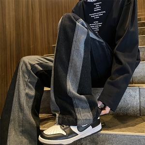 拼接微喇牛仔裤男高街美式设计感痞帅炸街显瘦直筒长裤K0907-P48图片