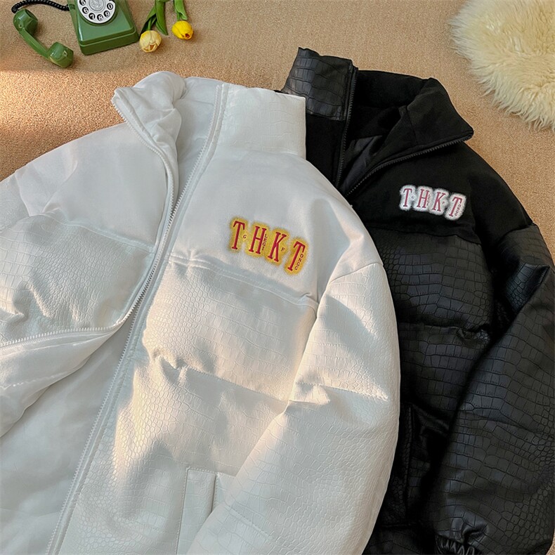 鳄鱼纹PU皮拼接棉衣棉服面包服立领棉袄皮衣外套1612-P85量大有差,男装皮衣,星座207