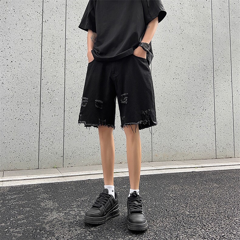 现货 夏季美式复古毛边短裤五分乞丐破洞牛仔裤男 K5808-P35 控58图片