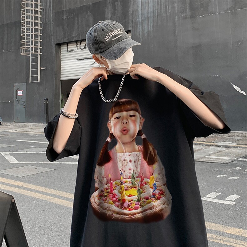 B239-1187-P28欧美式小女孩创意蛋糕印花夏季高克重落肩袖短袖t恤，男装T恤，星座514-2(原B239)