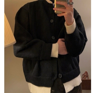 撞色拼接假两件开衫毛衣外套男冬季韩版痞帅打底针织衫情侣款上衣图片