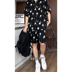 短袖衬衫男+短裤男潮流休闲套装男M-5XL大码TZ78712P50控98模特图，男装牛仔裤，星座226-1