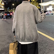 秋冬慵懒风纯色双拉链毛衣男美拉德针织立领开衫M2315-P65，男装针织衫/毛衣，星座1001-1