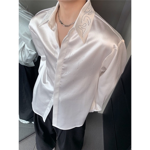 烫钻细闪长袖衬衫男秋季宽松痞帅衬衣外套CS96-P58图片