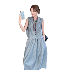 现货P185-K279老钱风2026高级感马甲半身裙亚麻两件套配领带，女装套装/套裙，网红馆