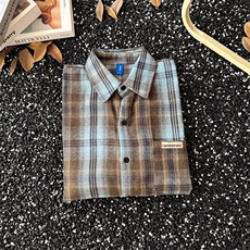 小众扎染格子短袖衬衫男美式复古小众设计感衬衣宽松LS365P30，男装T恤，星座1013-5