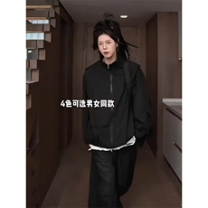 网图现货复古纯色春秋立领插肩休闲宽松情侣夹克拉链外套R679-P68，男装夹克，星座1005-4