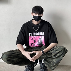破碎发泡模糊印花T恤短袖五分半袖打底衫XT21-P40控58，男装T恤，星座216(原A116)