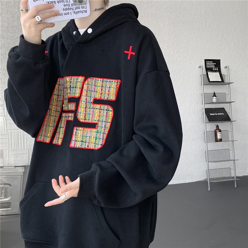 重磅贴布刺绣卫衣大码春秋连帽衫硬挺外套美式休闲上衣WY9108/P65,女装短外套,电商B238