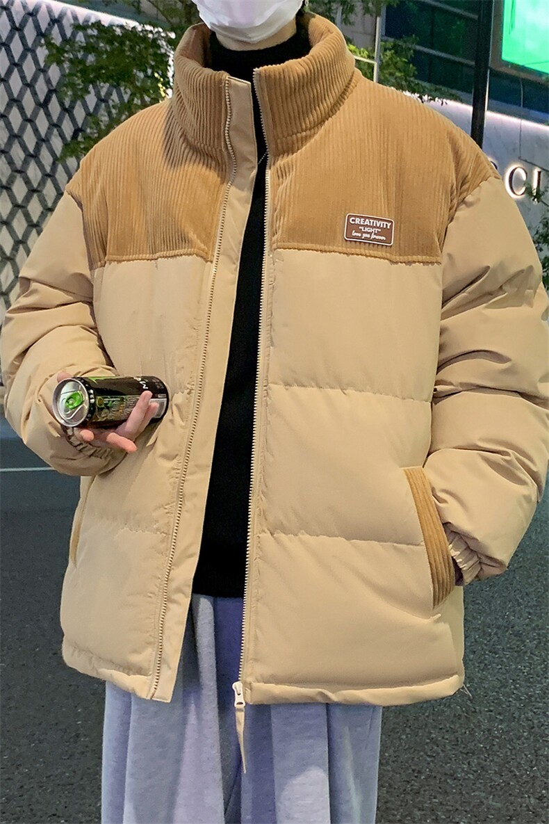 冬季青少年灯芯绒立领拼接外套休闲百搭面包服棉服5302-P78,男装棉衣,电商B306