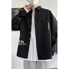 cityboy纯色长袖衬衫秋季日系复古仿麂皮绒廓形工装休闲衬衣外套，男装衬衫，星座506A