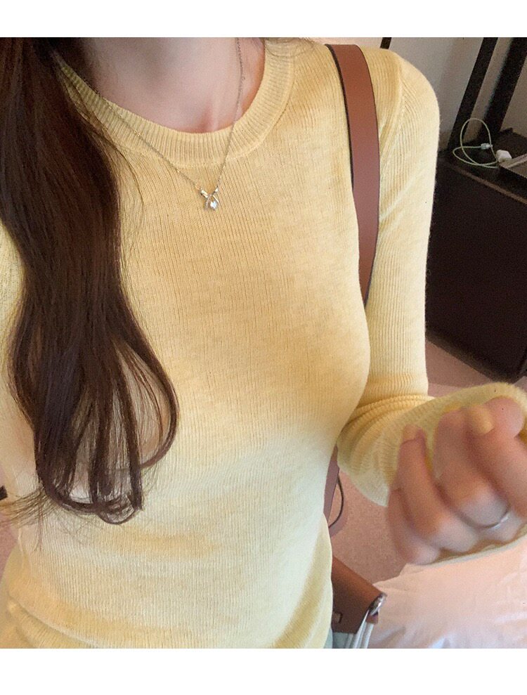 时尚百搭显瘦羊毛圆领打底衫高级感修身长袖针织衫,女装羊毛衫,圣旺供货