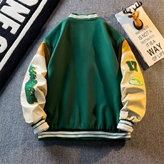 春秋季美式棒球服外套男潮牌复古重磅刺绣pu皮拼接夹克上衣，男装夹克，星座410-6（原星座1304-1）