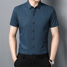 潮流男装2023夏季新款短袖衬衫中年男士商务休闲衬衣爸爸夏装上衣，男装衬衫，电商B212（原钱塘6029）