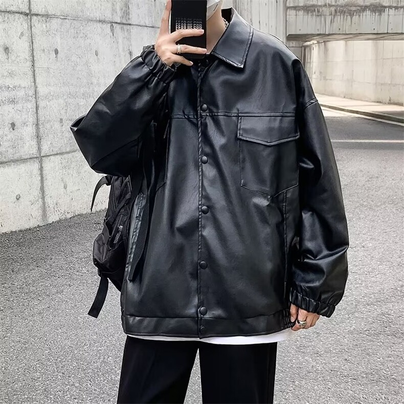 秋季小众高级感立领机车皮衣男宽松炸街垫肩夹克外套潮PU905/P78,男装夹克,星座506