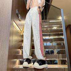 胖子大码速干三条杠裤子男女设计感小众拼色直筒宽松休闲运动裤，女装休闲裤，星座601-2