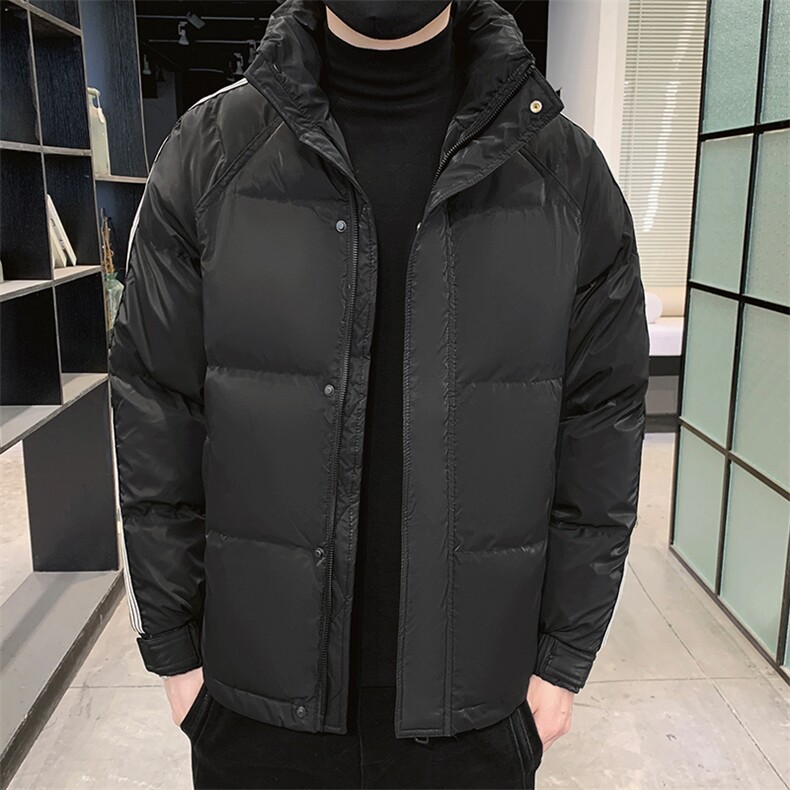 纯色羽绒服男2024冬季新款男士短款时尚白色三条杠羽绒服潮牌男装,男装羽绒服,电商A409-1