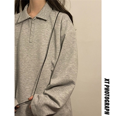 中性图！短袖改长袖美式polo衫卫衣宽松翻领长袖T恤TX221-P30，女装T恤，电商C213(原B265)
