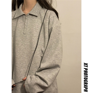 中性图！短袖改长袖美式polo衫卫衣宽松翻领长袖T恤TX221-P30,女装T恤,电商C213(原B265)