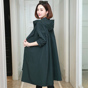 连帽休闲风衣外套女中长款2022新款春秋大码妈妈大衣高级感图片