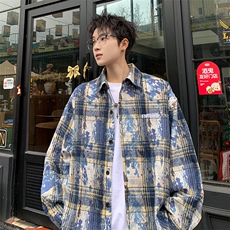 衬衫男秋季新款港风宽松大码扎染长袖衬衣CS3098-特P30，男装衬衫，星座214-3