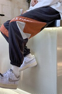 港风2024秋冬新款撞色拼接宽松束脚运动休闲潮牌裤子2111-P45控69,男装休闲裤,星座914-3