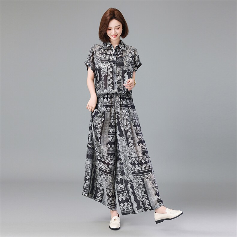 法式度假风印花连衣裙女2025夏季新款气质高级感宽松显瘦a字长裙,女装套装/套裙,深水步