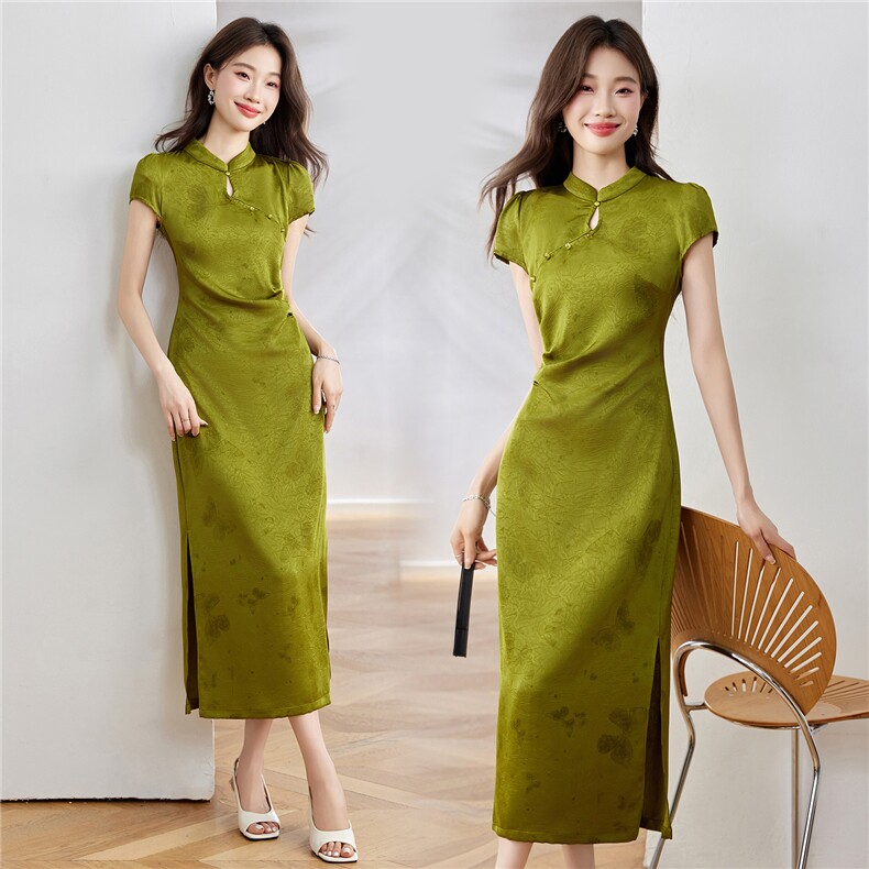 妍蝶女士连衣裙2025夏季新款时尚减龄休闲百搭修身显瘦旗袍长裙子,女装连衣裙,布芭啦