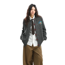 A871-P53美式复古灰色刺绣圆领长袖针织开衫男女秋冬软糯宽松，男装卫衣，电商B323A