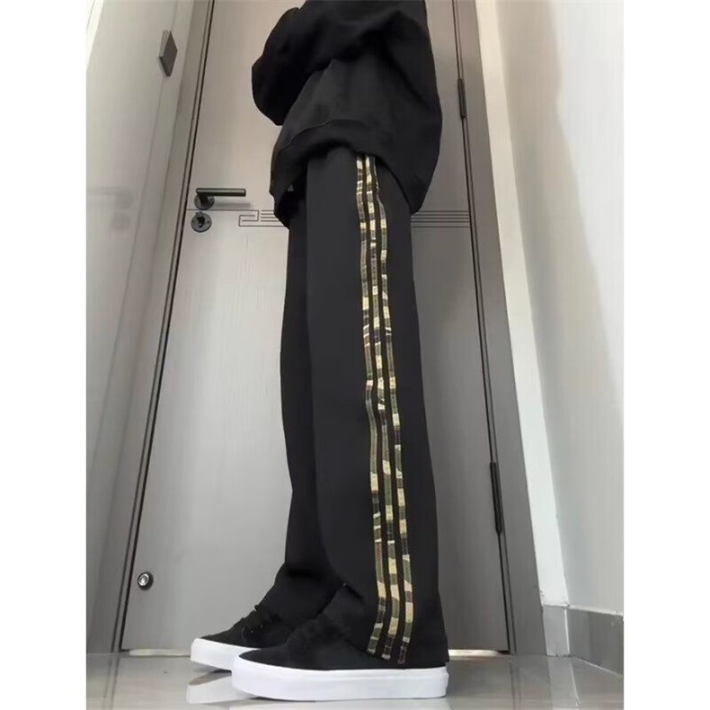 美式高街复古重磅卫裤直筒运动休闲裤白花灰迷彩条纹裤子男秋冬季,男装休闲裤,星座1210-1