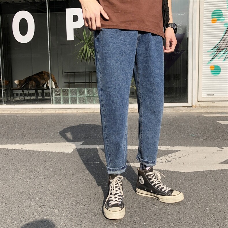 春夏季新款港风简约百搭牛仔裤男韩版直筒小脚九分裤男/，男装牛仔裤，电商D202