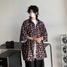 美式复古五分袖衬衣夏季新款高街潮牌短袖衬衫男现货W8225-P30，男装衬衫，星座512-4