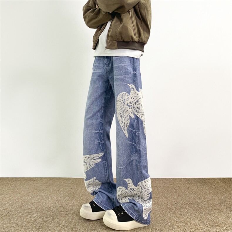 美式街头水洗牛仔裤男春秋直筒宽松欧美高街vibe风长裤子N614-P68，男装牛仔裤，星座308B-2