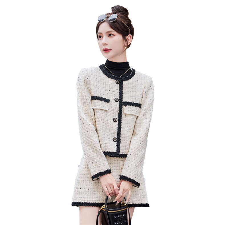 30%羊毛【俪】冬装百褶边棉服上衣+包臀短裙小香风套装307,女装套装/套裙,韩蜜菓